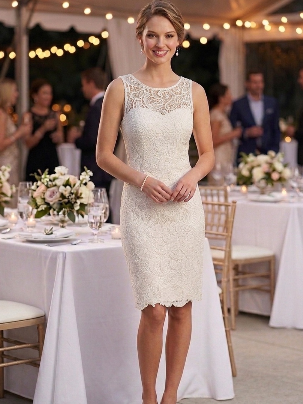 Adrianna Papell Ivory Lace Sheath Dress Size4 Bridal Shower Rehearsal Wedding